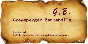 Gremsperger Barnabás névjegykártya